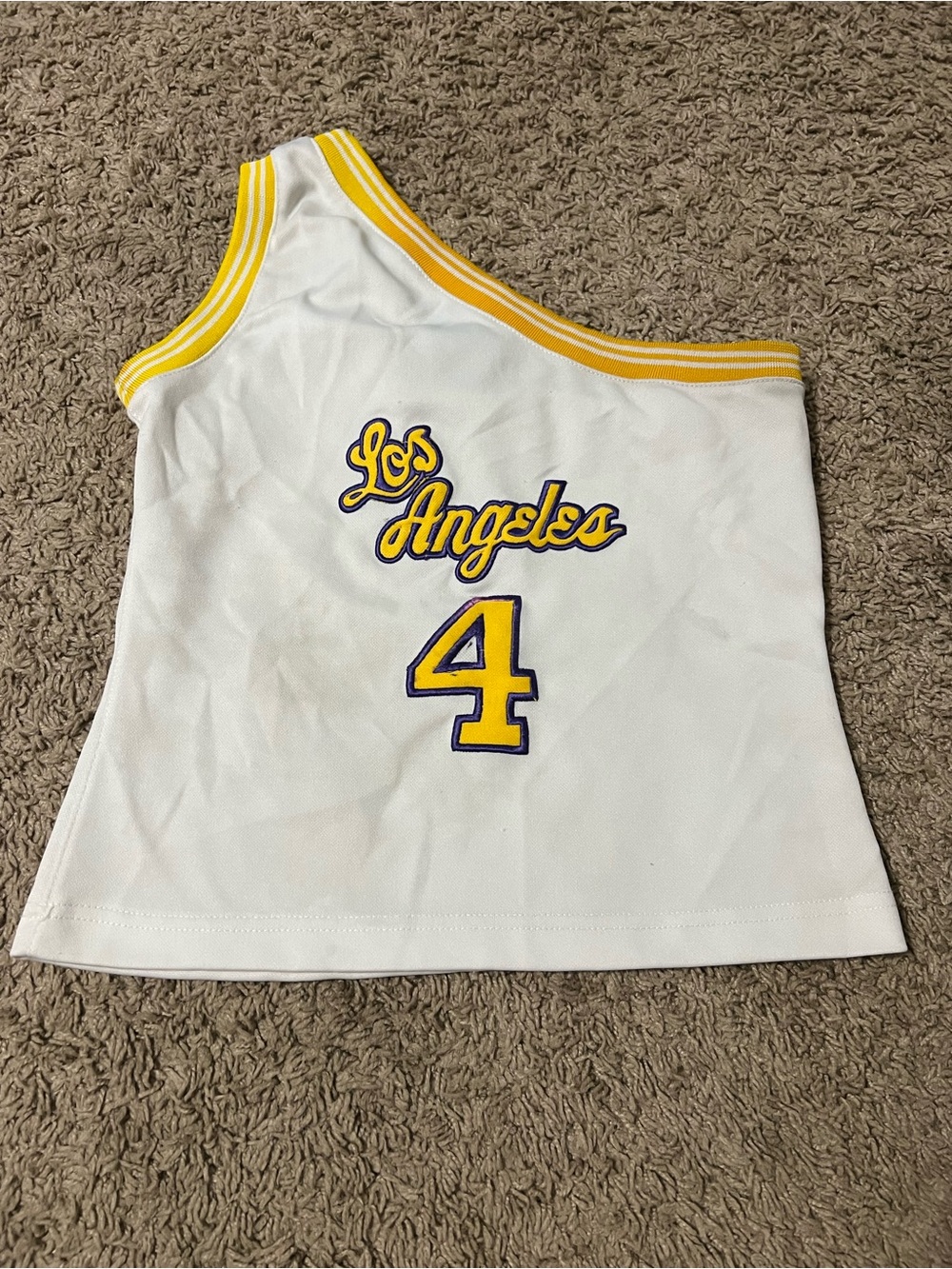 White and Yellow One-Shoulder Los Angeles Sports Tank Top
